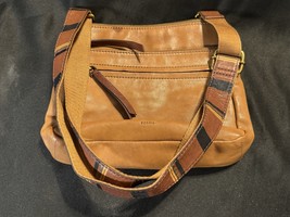 Fossil Leather Crossbody Purse Cognac Brown Zip Bag Adjustable Strap Vin... - €42,60 EUR