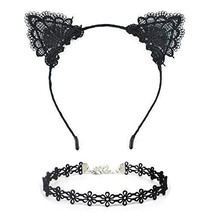 2PCS Black Sexy Lace Cat Ear Headbands &amp; Lace collar for Birthday Party Gift - £6.08 GBP