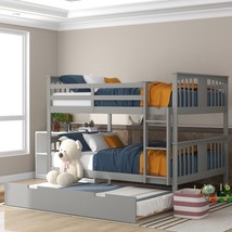 Full over Full Bunk Bed with Twin Size Trundle and Ladder-White - £421.51 GBP