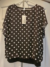 NWT! Vi!Show polka dot women&#39;s blouse XL banded waist NEW with tags black/white - £11.63 GBP