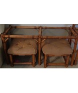 Vintage Bamboo Glass Topped Accent Table – Two Matching Stools – GDC – H... - $247.49