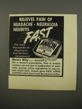 1953 Anacin Medicine Ad - Relieves pain of headache neuralgia neuritis fast - £14.54 GBP