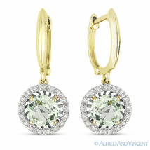 1.83ct Round Cut Green Amethyst &amp; Diamond Halo Dangling Earrings 14k Yellow Gold - £508.68 GBP