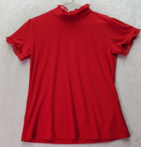 Grace Elements Blouse Top Women&#39;s Medium Red Polyester Short Sleeve Back Button - £14.10 GBP