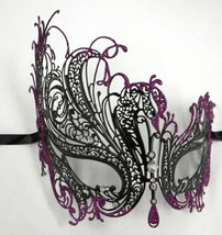 Black Purple Swan Rhinestone Laser Cut Venetian Mask Masquerade Metal Filigree - £12.04 GBP
