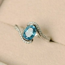 2Ct Simulated Aquamarine Twisted Engagement Ring 14K White Gold Plated Silver - £86.05 GBP
