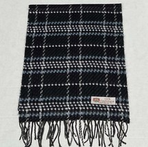 100% CASHMERE SCARF Plaid Black Gray Purple blue/white Made in England #P08 - £7.60 GBP
