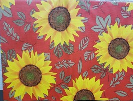 Peva Vinyl Kitchen Tablecloth 52&quot; x 52&quot; Square (4 people) SUNFLOWERS ON RED, BH - £11.07 GBP