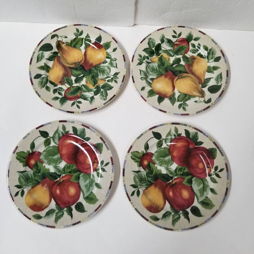 Primary image for 4 Sakura Oneida Salad Plates Fruit Pears Apples 8” Dessert Luncheon Plate Set
