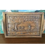 Vintage Southeast Asian  Carving Wood Folk Art Tray Wall Hanging Rice Pa... - $34.65