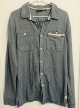 VANS Button Up Shirt Mens Navy Blue Chevron Sz Large Long Sleeve 100% Co... - $13.99