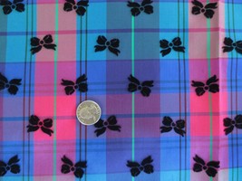 4063. Plaid Taffeta w/FLOCKED Black Bows Apparel, Craft Fabric - 59&quot; X 5/8 Yd. - £9.49 GBP