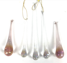 Vintage Glass Iridescent Teardrop Christmas Ornaments Lot 5 Clear Icicle Hanging - £34.71 GBP