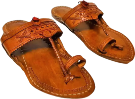 Mens Kolhapuri Leather Jesus Flat chappal handmade HT36 ethnic US size 7-12 - £29.43 GBP