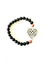 Women&#39;s Bracelet Lava Stone and Rhodonite Beads with Love Celtic Knot, S... - $25.99 CAD