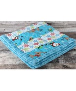 Handmade Small Baby Doll Or Cuddle Quilt Christmas Theme 19&quot; x 19&quot; Turqu... - £10.89 GBP