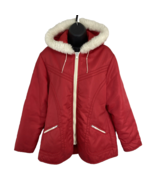 Vintage 70&#39;s Flight Satin Women&#39;s Size L Red Jacket Faux Fur Hood Trim F... - $61.74