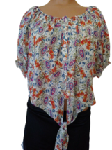 Body Central paisley sheer peasant top blouse Medium cream orange pink tie front - £6.32 GBP