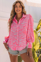 Pink Zebra Stripes Print Lantern Sleeve Shirt - £28.41 GBP