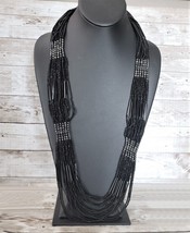 Vintage Necklace - 30&quot; Extra Long Black Beaded Statement Necklace - £10.97 GBP