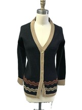 COLLAGE Vtg 70s Cardigan Sweater Black /Stripes Acrylic NOS Womens M/L NWT - $60.59