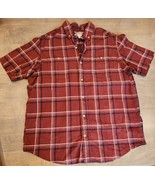 Duluth Trading Men&#39;s Plaid Button Up Organic Cotton Red Short Sleeve Siz... - $18.91