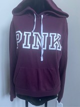 Pink hoodie maroon &amp; white, XS, logo, front pocket on sweatshirt  - £9.23 GBP