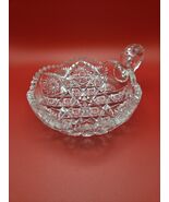 Vintage Cut Glass Handled Nappy Dish Hobstar Diamond Sawtooth Rim 6” - $14.31