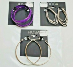 ROSA Hoop Earrings 3 Pair New Purple Shimmer Silver X&#39;s Triple Silver Drop - £15.59 GBP
