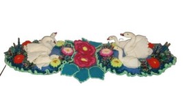 Vintage Swans FLOWER POWER Floral Crewel Embroidered Table Runner POM POM 30x11&quot; - £91.59 GBP