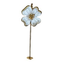 Vintage Monet Gold Tone &amp; White Enamel Flower Stick Pin Classic Glamour - £5.93 GBP