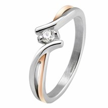 Solitaire Anniversary Ring Rose Gold Stainless Steel Cubic Zirconia Wedd... - $152.10 MXN