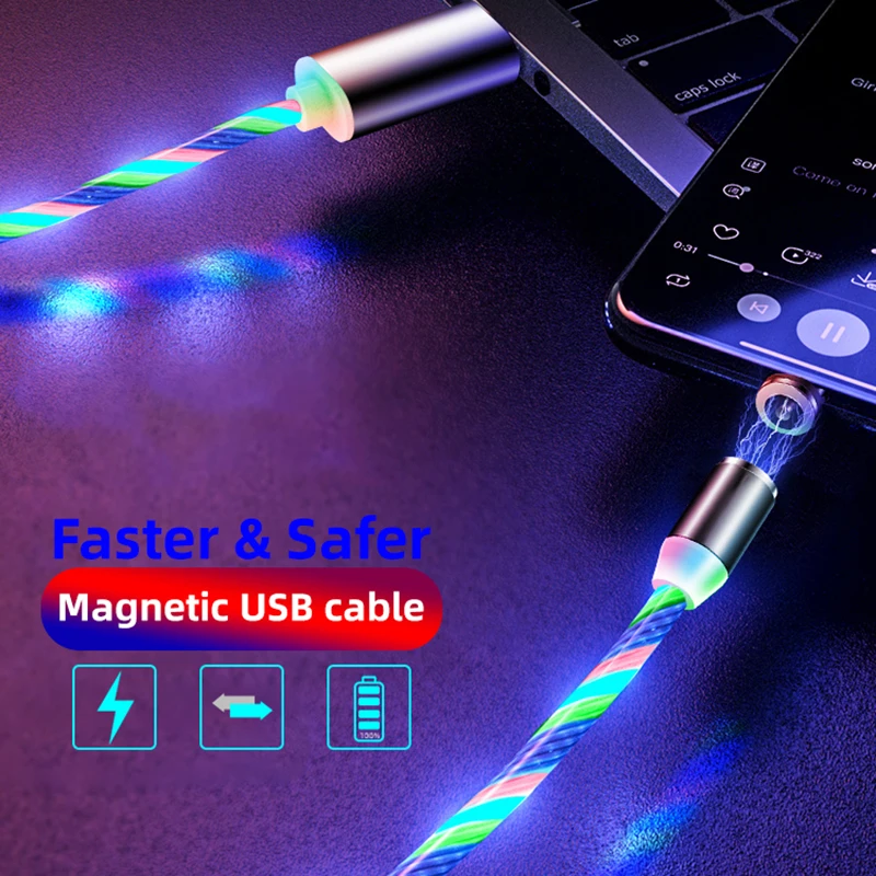 Game Fun Play Toys LED Magnetic Cable 1M USB Type C Cord Flow Luminous A Data Wi - £23.25 GBP