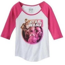 Girls Shirt Disney Star Wars Raglan Droid White Pink 3/4 Sleeve Summer Tee-sz 14 - £7.77 GBP