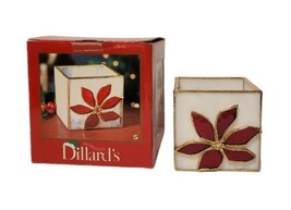 Vintage Stained Glass Christmas Poinsettia Square Votive Holder Dillard&#39;s NOB  - £12.01 GBP