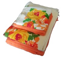 Vintage Towels Cannon Monticello Orange Yellow Bath Set 6 Piece Floral Flowers - £49.57 GBP