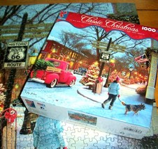 Jigsaw Puzzle 1000 Pieces Christmas Scene Route 66 Vintage Truck Cars Complete - £11.07 GBP