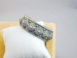 Ornate Silver Tone Metal Filigree Hinged Bangle Bracelet - £23.97 GBP