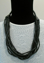 Black Multi Strand Wooden Beaded Necklace Boho Tribal Jewelry 25&quot; Hook C... - $15.00