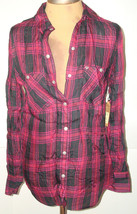 New Womens Designer True Religion S Plaid Top Logo Black Red NWT Long Snap Front - £27.49 GBP