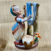 Vintage Royal Paper Label Japan Ceramic  6&quot; Monday Washing Figurine - £19.74 GBP