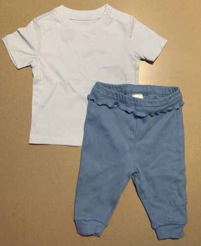 Primary image for Baby Girl Shirt and Ruffled Pants Lot of 2 Blue 6M 6 Months New (no tag)