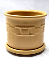 Longaberger Pottery Heritage Yellow Crock Woven Traditions Candle Holder &amp; Base - $14.64