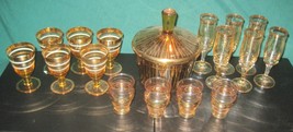 17 Vintage Retro 70s Barware Gold Rim Shot Glasses Glass Ice Bucket Set Lot  - £67.23 GBP
