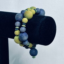 Blue And Green Beaded Memory Wire Wrap Bracelet - £11.90 GBP