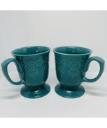 Pioneer Woman Pedestal Mugs Teal Cowgirl Lace Set of 2 Foot Coffee Tea F... - $16.36