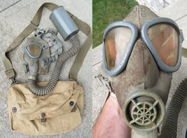 US WW2 Diaphragm Gas Mask CANISTER &amp; BAG Acushnet 1942 - £128.70 GBP
