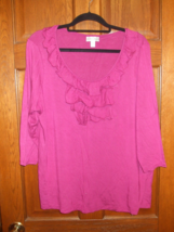 Fashion Bug Fuchsia Ruffle Front Scoop Neck Pullover Top - Size 1X - £14.07 GBP