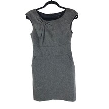 Banana Republic Sheath Dress Textured Twist Neck Wool Blend Cap Sleeve Gray 2 - £15.37 GBP