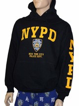 NYPD Hoodie Yellow Sleeve Print Sweatshirt Navy New York Shirt Mens Hooded NWT - £31.47 GBP